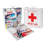 Picture for category <ul style="list-style-type: square;">
<li><strong>Johnson and Johnson</strong> kits are perfect for home and in the workplace.</li>
<li>Large red cross is easily identifyable in emergencies.</li>
<li>Items are contained in a sturdy portable case.</li>
<li>Includes <a href="http://www.usapackaging.net/p/2473/36-x-19-wall-mounted-panel-rack"><strong>wall mounting</strong></a> brackets.</li>
</ul>