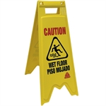 Picture for category <p>Alert employees and visitors of wet floors!</p>
<ul style="list-style-type: square;">
<li>Sturdy construction - molded from bright yellow plastic to attract immediate attention.</li>
<li>Features clearly printed message in English and Spanish as well as international pictorial for easy comprehension.</li>
<li>Hinged handle allows sign to fold flat for convenient storage.</li>
<li>26" High with a 12" base.</li>
</ul>