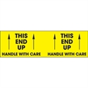 Picture of 3" x 10" - "This End Up - Handle With Care" (Fluorescent Yellow) Labels