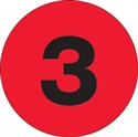 Picture of 1" Circle - "3" (Fluorescent Red) Number Labels