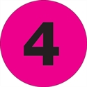 Picture of 1" Circle - "4" (Fluorescent Pink) Number Labels