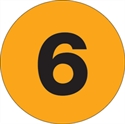 Picture of 1" Circle - "6" (Fluorescent Orange) Number Labels