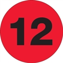 Picture of 1" Circle - "12" (Fluorescent Red) Number Labels