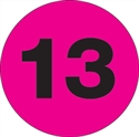 Picture of 1" Circle - "13" (Fluorescent Pink) Number Labels