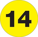 Picture of 1" Circle - "14" (Fluorescent Yellow) Number Labels