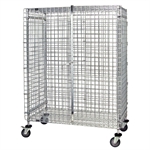 Picture for category <p>Prevent pilferage while allowing high visibility of contents at all times.</p>
<ul style="list-style-type: square;">
<li>Mobile carts are beneficial in all types of operations.</li>
<li>Heavy gauge wire construction with a chrome finish.</li>
<li>Includes <strong>four 5" poly stem casters</strong> (two with brakes), <strong>four posts</strong>, <strong>two wire shelves</strong> (top &amp; bottom), <strong>security panel</strong> and <strong>doors</strong> and <strong>four donut bumpers</strong>.</li>
<li>Additional Wire Shelves sold separately.</li>
</ul>