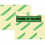 Picture for category <p>Pressure sensitive packing list envelopes secure and protect documents that are attached to the outside of shipments.</p>
<ul>
<li>These "green" envelopes are made from 100% recycled green tinted polyethylene and manufactured using solar energy.</li>
<li>Available in 2 styles: Pre-printed with "Packing List Enclosed" or Clear Face. Both styles feature the recycled content and renewable energy statement.</li>
<li>Hot melt adhesive backing provides strong adhesion to paper and corrugated products.</li>
<li>Envelopes open along the first dimension.</li>
<li>Available in case quantities of 500 and 1000.</li>
</ul>