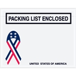 Picture for category <p>Pressure sensitive packing list envelopes secure and protect documents that are attached to the outside of shipments.</p>
<ul>
<li>Pre-printed with patriotic message and/or image on heavy 2 Mil poly.</li>
<li>Hot melt adhesive backing provides strong adhesion to paper and corrugated products.</li>
<li>Envelopes open along the first dimension.</li>
<li>1000 per case.</li>
</ul>
