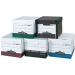 Picture for category <p>These <strong>file storage boxes</strong> are strong, dependable, portable and stackable!<br /><strong>Heavy-duty</strong>, <strong>triple end</strong>, <strong>double side</strong>, double bottom construction withstands frequent handling.<br />FastFold&reg; quick and easy box assembly.<br />Use for either legal or letter size documents.<br />Reinforced tear-resistant hand holes make boxes comfortable to carry.<br />Deep locking lift-off lid stays in place for <strong>secure file storage</strong>.<br />Sold in case quantities.</p>