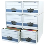 Picture for category <p>These practical <strong>storage units</strong> combine the economy of corrugated with the accessibility of a drawer.<br />Creates an instant file cabinet.<br />Strong steel support frame allows for stacking up to 5 high.<br />Four <strong>thicknesses of corrugated</strong> on front and back for added strength and durability.<br />Large labeling area for content identification.<br />Retractable plastic handle for easy access.</p>