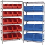 Picture for category <p>These kits ship complete with shelves and bins.</p>
<ul>
<li>A complete package! These kits take the guess work out of the size and bins needed to fill your shelves.</li>
<li>Mobilize your wire shelving by adding Swivel Casters WSCASTER (sold separately).</li>
<li>Protect walls and help cushion impact with Donut Bumpers WSBUMPERS (sold separately).</li>
<li>Unit Dimensions: 36" x 18" x 74".</li>
</ul>