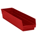 Picture of 23 5/8" x 4 1/8" x 4" Red Plastic Shelf Bin Boxes