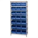 Picture of 36" x 18" x 74"  8 Shelf Wire Shelving Unit with 21 Blue Bins