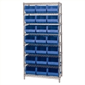 Picture of 36" x 18" x 74"  8 Shelf Wire Shelving Unit with 21 Blue Bins