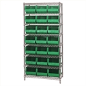 Picture of 36" x 18" x 74"  8 Shelf Wire Shelving Unit with 21 Green Bins