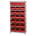 Picture of 36" x 18" x 74"  8 Shelf Wire Shelving Unit with 21 Red Bins