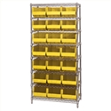 Picture of 36" x 18" x 74"  8 Shelf Wire Shelving Unit with 21 Yellow Bins
