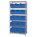 Picture of 36" x 18" x 74"  6 Shelf Wire Shelving Unit with15 Blue Bins