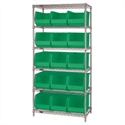 Picture of 36" x 18" x 74"  6 Shelf Wire Shelving Unit with 15 Green Bins