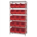 Picture of 36" x 18" x 74"  6 Shelf Wire Shelving Unit with 15 Red Bins