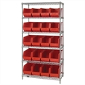 Picture of 36" x 18" x 74"  6 Shelf Wire Shelving Unit with 20 Red Bins