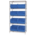 Picture of 36" x 18" x 74"  5 Shelf Wire Shelving Unit with 8 Blue Bins