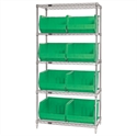 Picture of 36" x 18" x 74"  5 Shelf Wire Shelving Unit with 8 Green Bins
