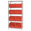 Picture of 36" x 18" x 74"  5 Shelf Wire Shelving Unit with 8 Red Bins