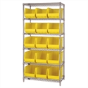 Picture of 36" x 18" x 74"  6 Shelf Wire Shelving Unit with 15 Yellow Bins