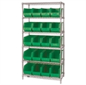 Picture of 36" x 18" x 74"  6 Shelf Wire Shelving Unit with 20 Green Bins