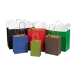 Picture for category <p>Have function and personality in one heavy-duty bag!</p>
<ul>
<li>Square bottoms allow bags to stand alone for convenient packaging.</li>
<li>Twisted paper handles make carrying multiple purchases easy.</li>
<li>Feature kraft interior.</li>
<li>Choose from exterior colors of Green Tea, Brown, Parade Blue, Scarlet, Black and Kelly Green.</li>
<li>250 per case.</li>
</ul>