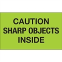 Picture of 3" x 5" - "Caution Sharp Objects Inside" (Fluorescent Green) Labels