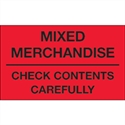 Picture of 3" x 5" - "Mixed Merchandise - Check Contents Carefully" (Fluorescent Red) Labels