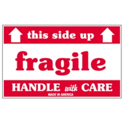 Picture of 3" x 5" - "Fragile - This Side Up - HWC" Labels