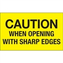 Picture of 3" x 5" - "Caution When Opening With Sharp Edges" (Fluorescent Yellow) Labels