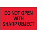 Picture of 3" x 5" - "Do Not Open with Sharp Object" (Fluorescent Red) Labels