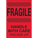 Picture of 4" x 6" - "Fragile - Handle With Care - This Side Up" (Fluorescent Red) Labels