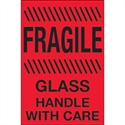 Picture of 4" x 6" - "Fragile - Glass - Handle With Care" (Fluorescent Red) Labels