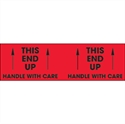 Picture of 3" x 10" - "This End Up - Handle With Care" (Fluorescent Red) Labels