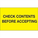 Picture of 3" x 5" - "Check Contents Before Accepting" (Fluorescent Yellow) Labels