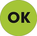 Picture of 1" Circle - "OK" Fluorescent Green Labels