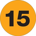 Picture of 1" Circle - "15" (Fluorescent Orange) Number Labels