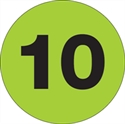Picture of 2" Circle - "10" (Fluorescent Green) Number Labels