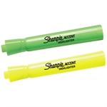 Sharpie Accent® Highlighters Picture for category <p>Specially formulated ink resists smearing on many ink jet printer and ball point pen inks.</p>
<ul>
<li>Easy gliding chisel tip delivers a smooth highlighting experience on wide and narrow lines of text.</li>
<li>Quick drying, odorless and AP certified non-toxic ink.</li>
</ul>