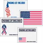 Picture for category <p>Pressure sensitive packing list envelopes secure and protect documents that are attached to the outside of shipments.</p>
<ul>
<li>Pre-printed with "Packing List Enclosed" and a patriotic message and/or image on heavy 2 Mil poly.</li>
<li>Hot melt adhesive backing provides strong adhesion to paper and corrugated products.</li>
<li>Envelopes open along the first dimension.</li>
<li>1000 per case.</li>
</ul>